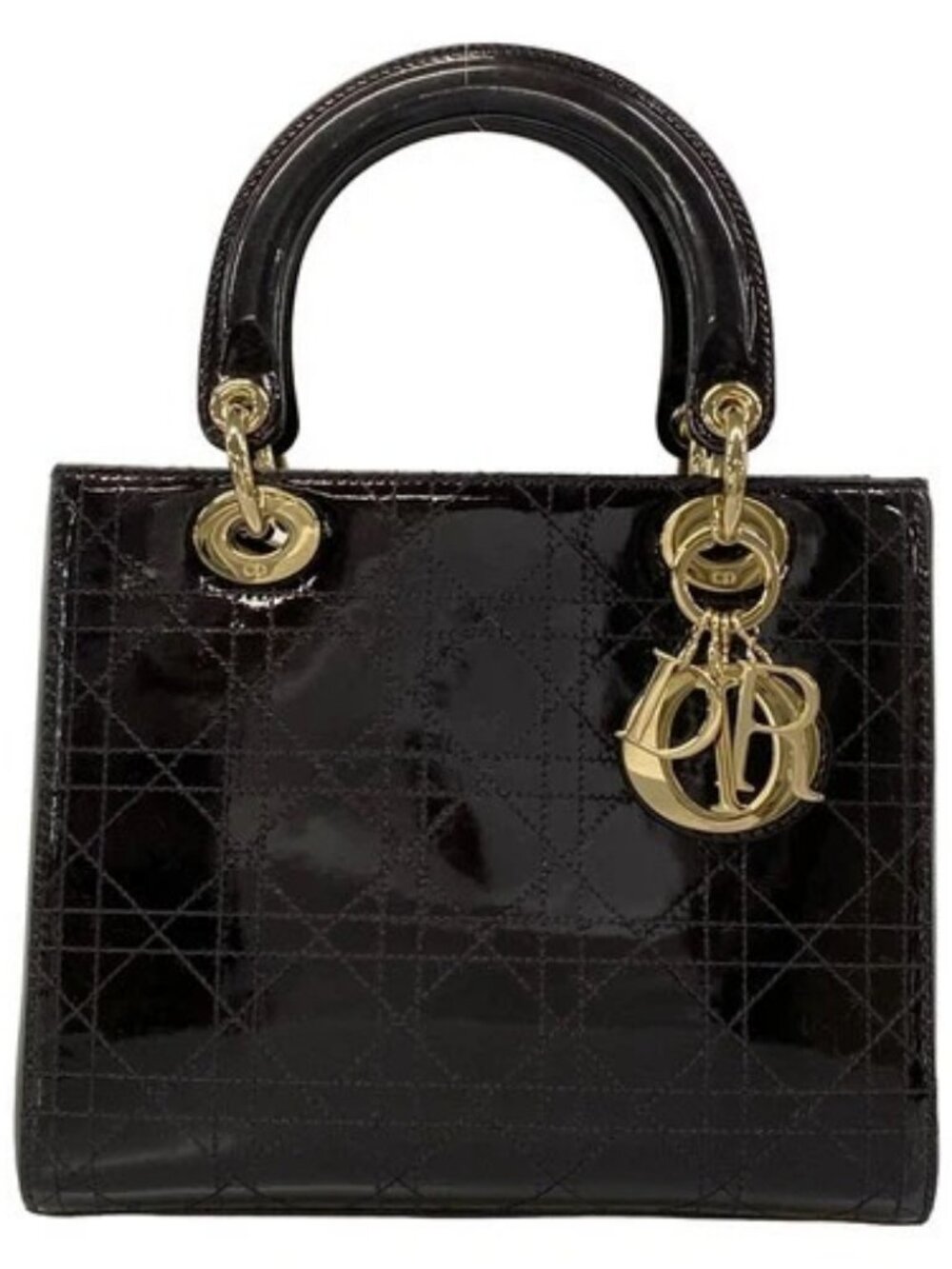 DIOR/ChristianDior Lady Dior Medium Bag - Dark Brown Patent Leather Handbag